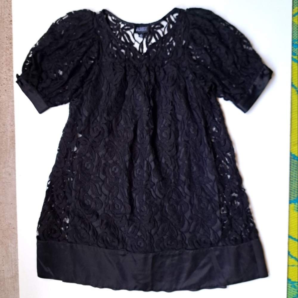 Adrianna Papell black lace flared dress down size 6